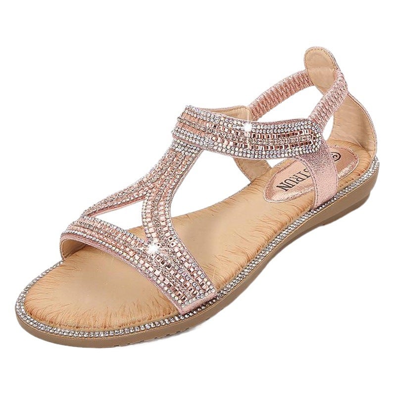 2025 Sandals Bohemian Style Women''s Shoes Summer Hollow Flat Rhinestone Womanshoes Exclusively for Sales - Image 2