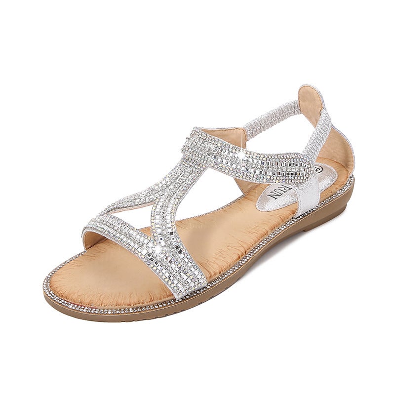2025 Sandals Bohemian Style Women''s Shoes Summer Hollow Flat Rhinestone Womanshoes Exclusively for Sales - Image 4