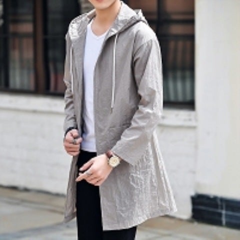 16-18 Years Old Boys Sunscreen Wind Clothes Medium Length Outdoor Coat Summer Youth Sunscreen Clothes Casual Style Gray solid color 