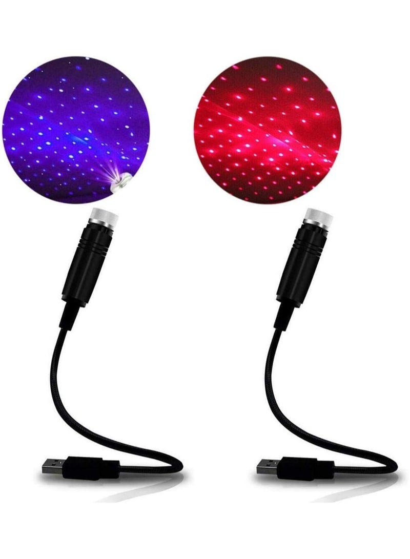 Car USB Atmosphere Ambient Star Projector Night Light Car Interior LED Decorative Lights Adjustable Romantic Car Roof Light Pack of 2 - Image 1