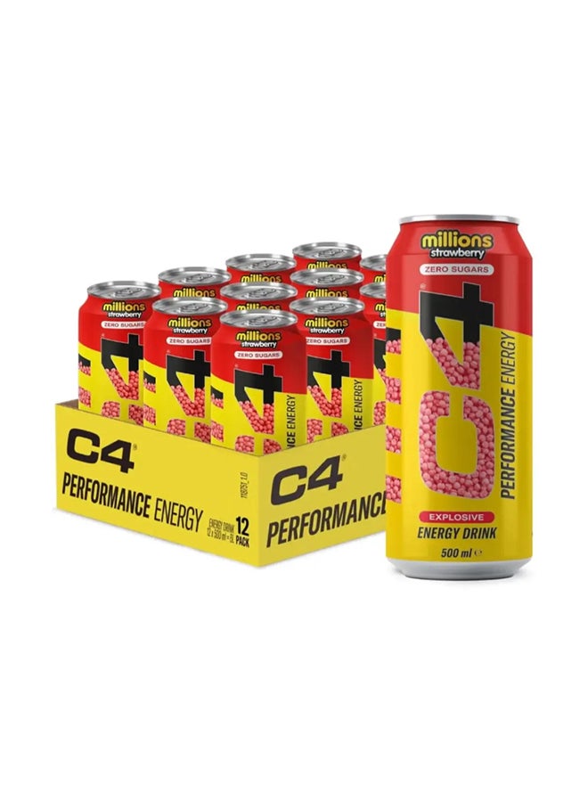 Cellucor C4 Millions Strawberry Sugar Free Energy Drink Cans - (12x500ml)