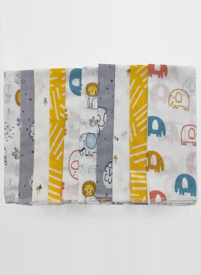TRANCE Home Linen Super Soft 100% Cotton Thin Malmal Face Towels |Reusable Hygiene Wash Cloth |Napkin for New Babies |Soft Hankies for Children (Small 40 X 40 Cm, (Peeples & Pine -Pack of 10 Pcs), - Image 4