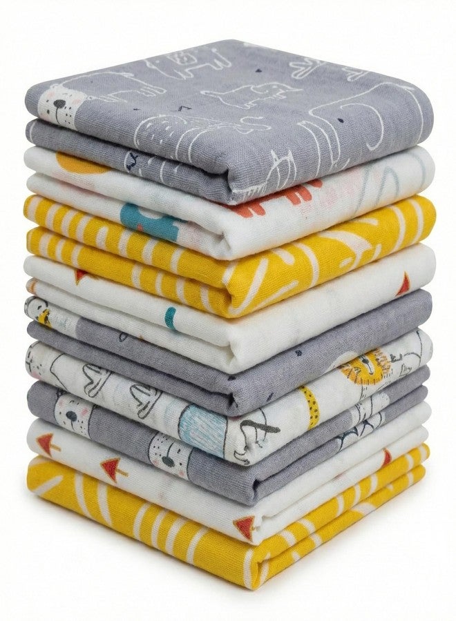 TRANCE Home Linen Super Soft 100% Cotton Thin Malmal Face Towels |Reusable Hygiene Wash Cloth |Napkin for New Babies |Soft Hankies for Children (Small 40 X 40 Cm, (Peeples & Pine -Pack of 10 Pcs), - Image 2