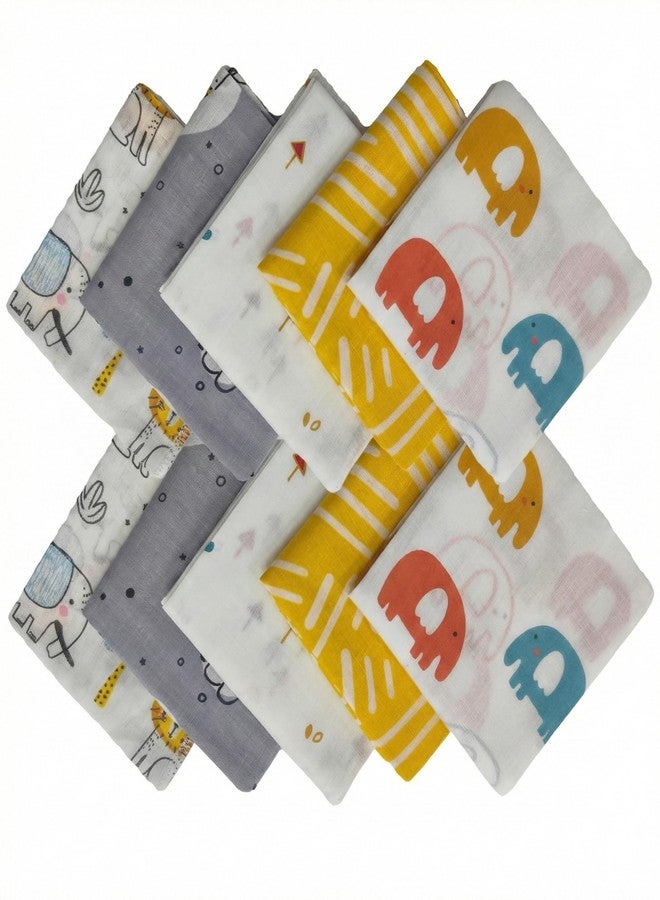 TRANCE Home Linen Super Soft 100% Cotton Thin Malmal Face Towels |Reusable Hygiene Wash Cloth |Napkin for New Babies |Soft Hankies for Children (Small 40 X 40 Cm, (Peeples & Pine -Pack of 10 Pcs), - Image 1