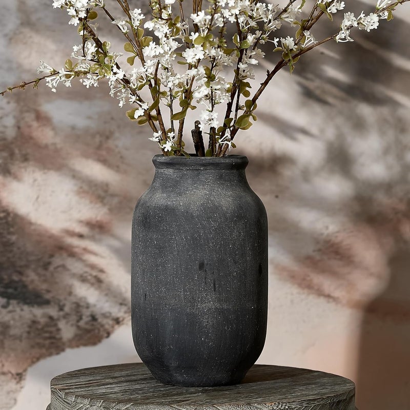 SIDUCAL Gulf climate upgraded quality Rustic Farmhouse Flower Vase | 9.5 Inch Large Ceramic Vase | Pampas Grass Vase | Modern Farmhouse Decor Vase for Home Decor, Table, Living Room Decoration, Shelf Decor, Mantel, Black Multi-budget available picks - Image 1
