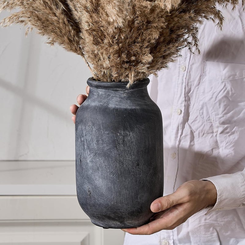 SIDUCAL Gulf climate upgraded quality Rustic Farmhouse Flower Vase | 9.5 Inch Large Ceramic Vase | Pampas Grass Vase | Modern Farmhouse Decor Vase for Home Decor, Table, Living Room Decoration, Shelf Decor, Mantel, Black Multi-budget available picks - Image 3