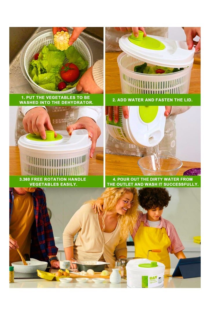 Chase Up Salad Spinner 3L – Vegetable and Fruit Washer & Dryer – Manual Hand-Crank Salad Dehydrator with Easy Drain Lid, Anti-Slip Base, Compact Storage – Lettuce Dryer for Kitchen - Image 2