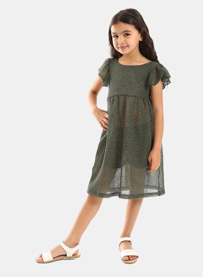 kady Ruffles Shoulders Stitched Girls Dress girls olive 10 - Image 2