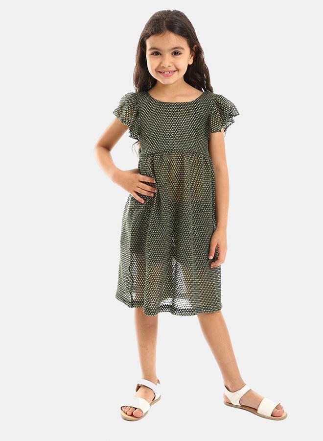 kady Ruffles Shoulders Stitched Girls Dress girls olive 10 - Image 1