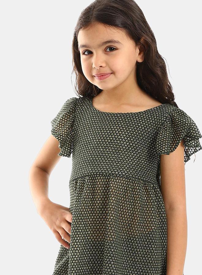 kady Ruffles Shoulders Stitched Girls Dress girls olive 10 - Image 4