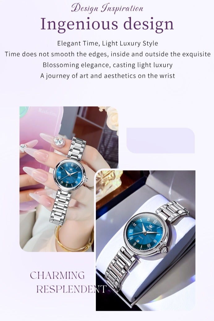OLEVS Women's Quartz Watch, Elegant Luxury Design with Diamond Accents, Stainless Steel Strap, Waterproof with Calendar Function - Image 2