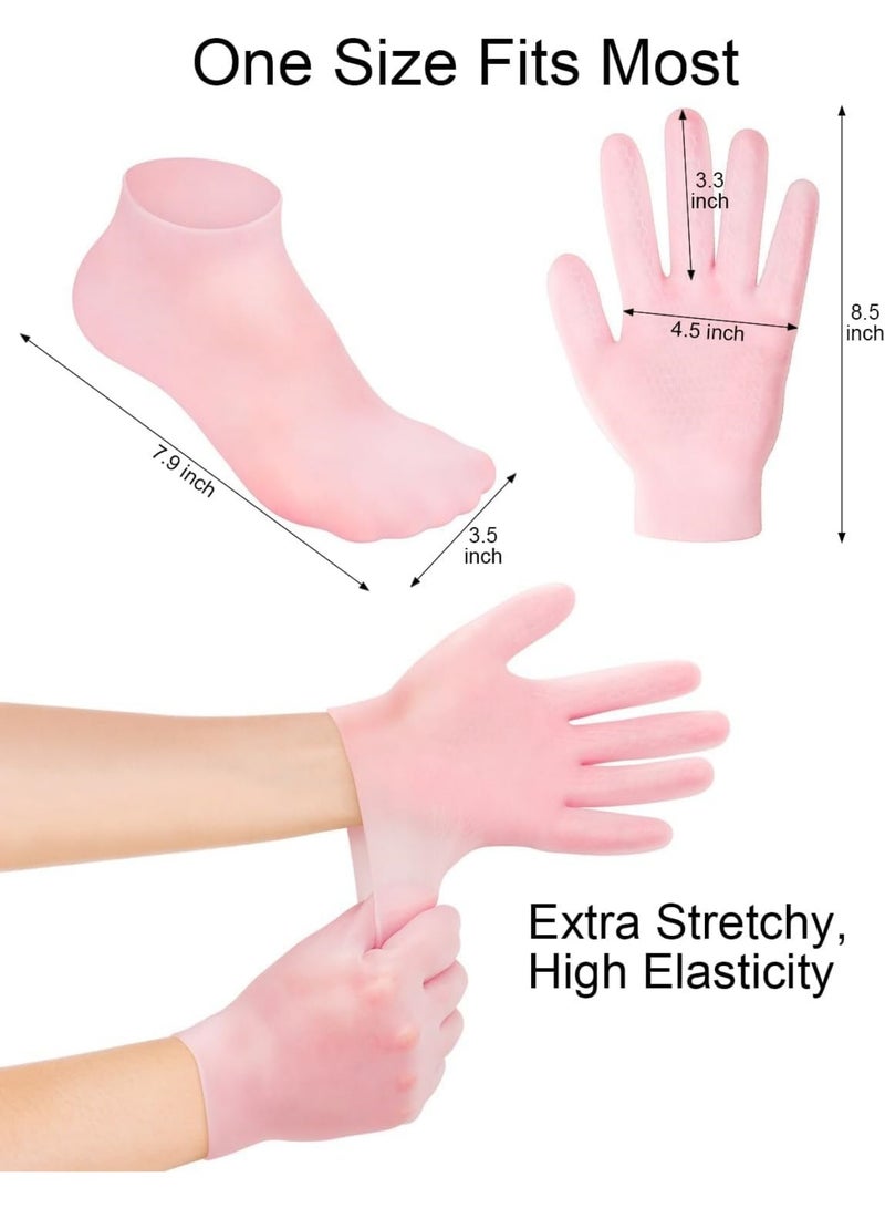 saykfoe [2+200] 2 Pairs Silicone Moisturizing Glove Socks Set and 200 Pcs Plastic Hand and Foot Covers, Anti Slip Soft Spa Gel Socks Softening Feet Dry Cracked Skin, Foot Care After Pedicure (Pink) - Image 4