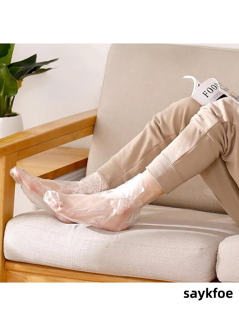 saykfoe [2+200] 2 Pairs Silicone Moisturizing Glove Socks Set and 200 Pcs Plastic Hand and Foot Covers, Anti Slip Soft Spa Gel Socks Softening Feet Dry Cracked Skin, Foot Care After Pedicure (Pink) - Image 5