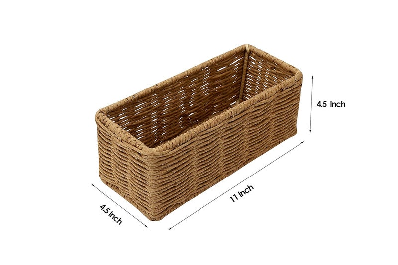 Akway AKWAY Handmade Wicker Basket Bathroom Vanity Tray for Toilet Paper and Soap Wicker Kitchen Counter Top Storage Shelf Coffee Table Decorative Tray Cosmetic Organizer Display Holder Rectangular  - Image 3