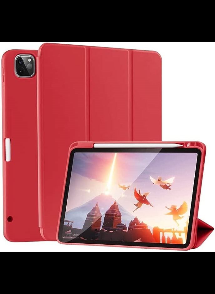 Case for iPad Pro 11 Inch 2021(3rd Gen)/2020(2nd Gen) with Pencil Holder [Support iPad 2nd Pencil Charging/Pair] Slim Trifold Stand, Smart Protective Case Cover (Red)