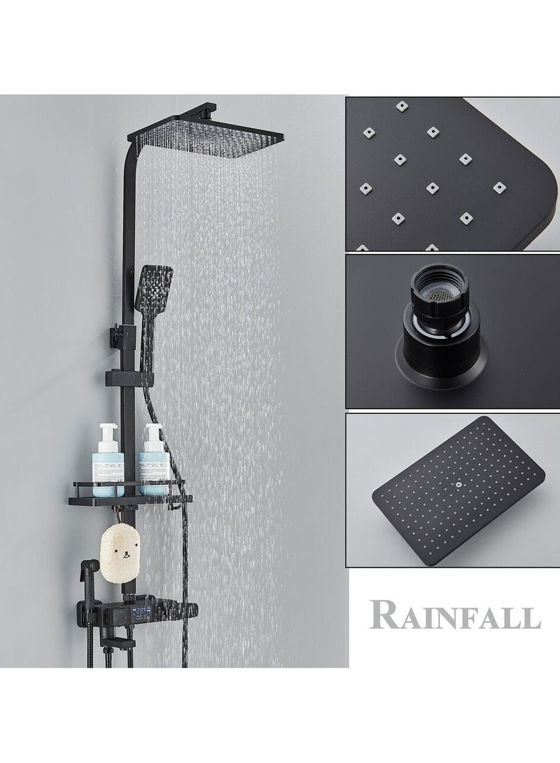 ارواق نظام الدش المكشوف باللون الأسود، مجموعة صنبور دش مطري ترموستاتي مع دش يدوي - Image 3