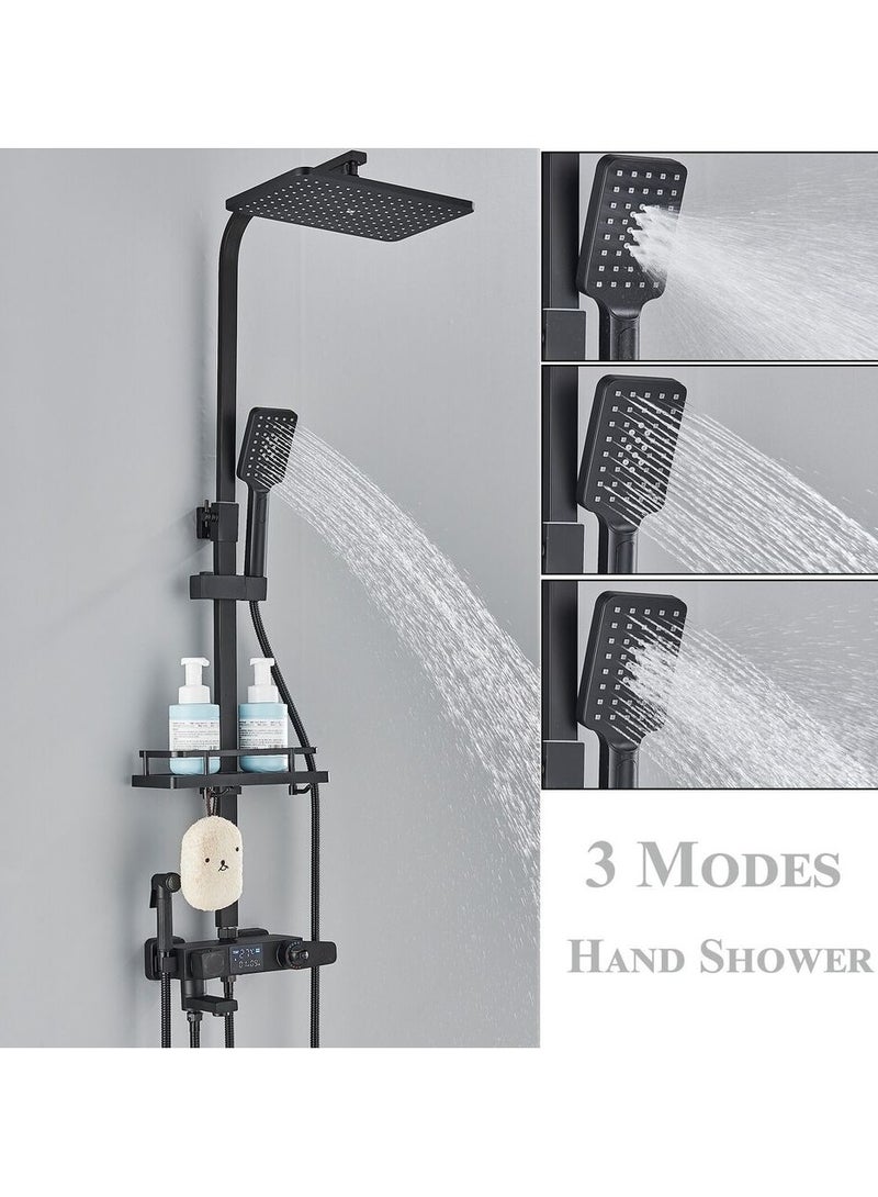 ارواق نظام الدش المكشوف باللون الأسود، مجموعة صنبور دش مطري ترموستاتي مع دش يدوي - Image 4