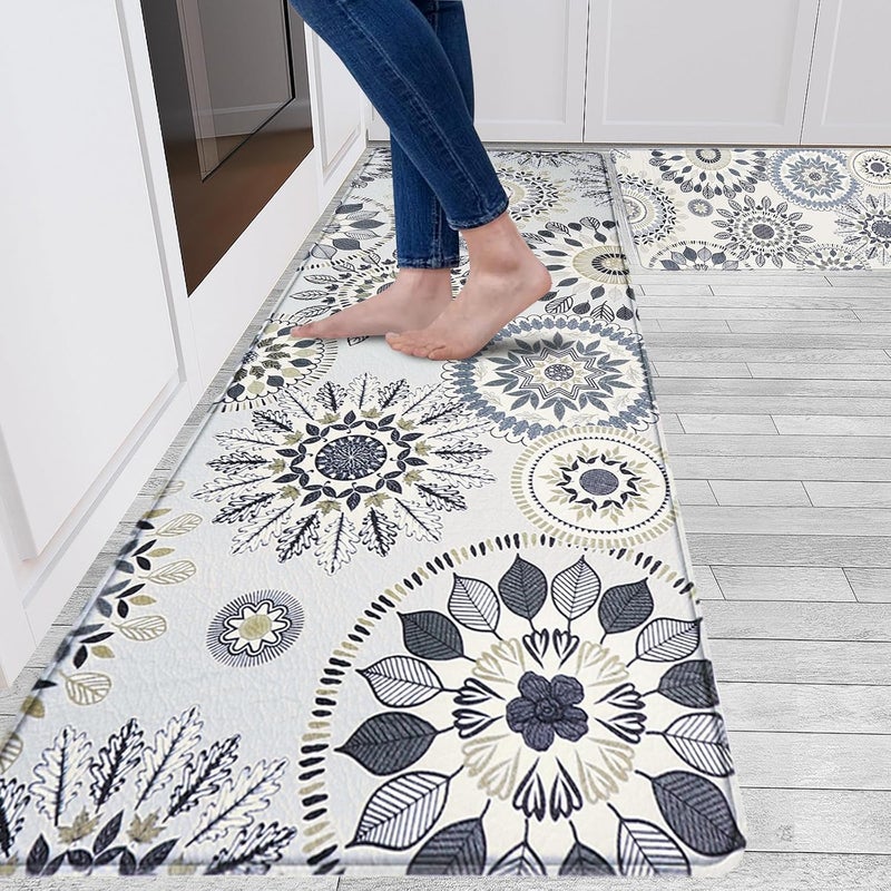 Sofort Kitchen Rug Set of 2 Anti Fatigue Kitchen Mats for Floor, Non Slip Waterproof Kitchen Rugs, Ergonomic Cushioned Comfort Standing Mats for Laundry, Office, Sink - Image 1