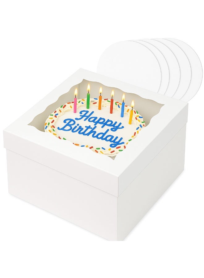 تصميم زينس علب كيك مع نافذة (5 قطع) مقاس 12×12×6 بوصة | 5 قواعد كيك كبيرة من الكرتون بغطاء | صندوق معجنات وكوكيز وتارت وحلويات | عبوة طعام قوية مناسبة لأعياد الميلاد والأعراس باللون الأبيض (30.5×30.5×15.2 سم) - Image 1