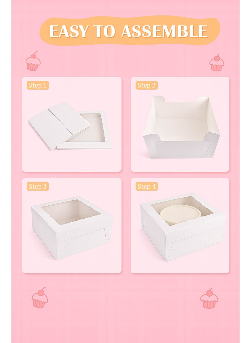 تصميم زينس علب كيك مع نافذة (5 قطع) مقاس 12×12×6 بوصة | 5 قواعد كيك كبيرة من الكرتون بغطاء | صندوق معجنات وكوكيز وتارت وحلويات | عبوة طعام قوية مناسبة لأعياد الميلاد والأعراس باللون الأبيض (30.5×30.5×15.2 سم) - Image 3