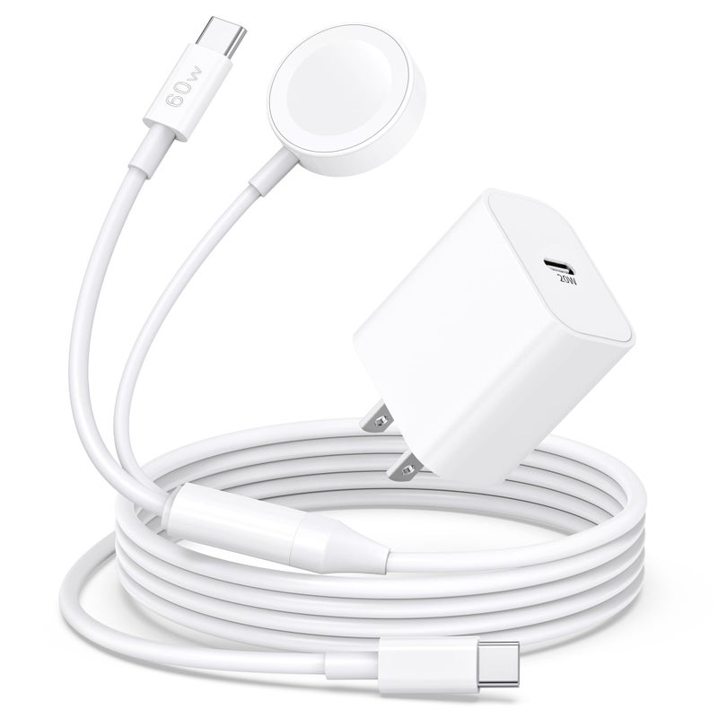 GGFim Upgraded 2-in-1 for Apple Watch Charger, 6FT USB-C Fast iPhone 17 16 15 Charger iWatch Magnetic Charging Cable with 20W Wall Charger Block for iWatch Ultra3/SE3/11/10/9/8/7/6/5/4/3/2, iPhone 17/16/15 - Image 1