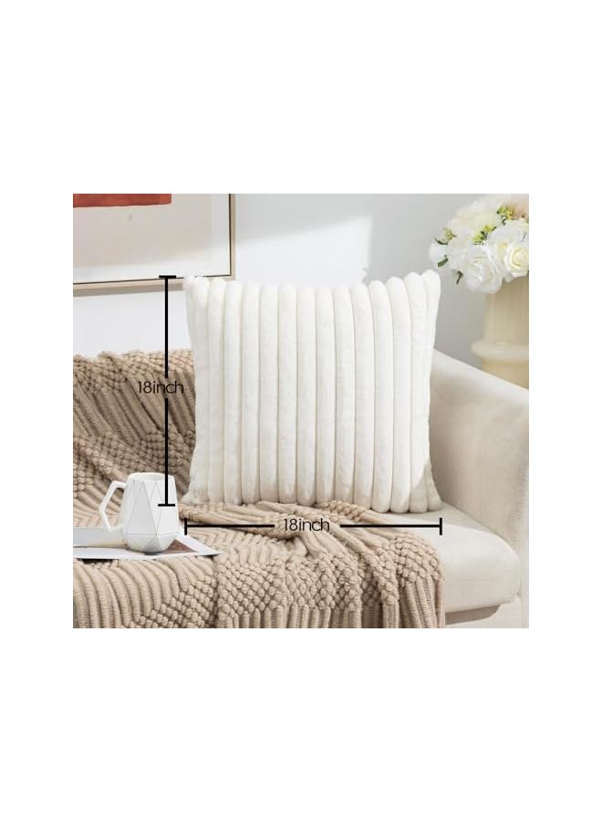 The Bros Faux Fur Plush Throw Pillow Covers 18x18Inch Set of 2 - Soft Fluffy Striped Decorative Pillow Covers Cushion Cases for Sofa, Couch,Bedroom,Living Room (Cream White, 18X18 Inch/45x45cm) - Image 2