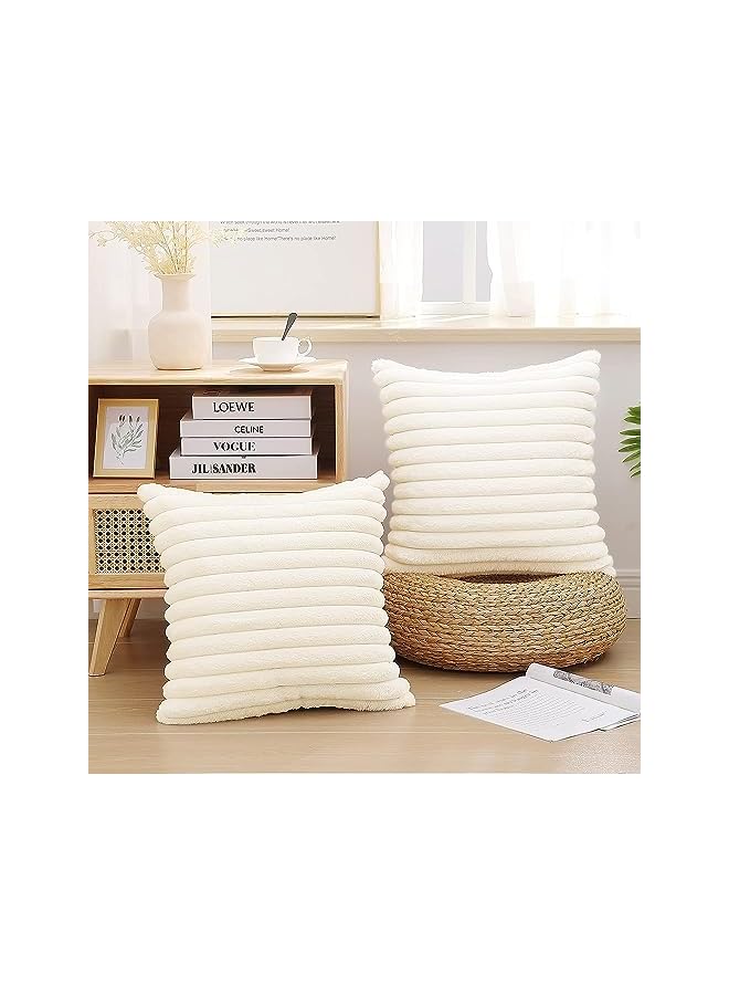 The Bros Faux Fur Plush Throw Pillow Covers 18x18Inch Set of 2 - Soft Fluffy Striped Decorative Pillow Covers Cushion Cases for Sofa, Couch,Bedroom,Living Room (Cream White, 18X18 Inch/45x45cm) - Image 5