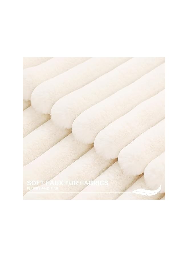 The Bros Faux Fur Plush Throw Pillow Covers 18x18Inch Set of 2 - Soft Fluffy Striped Decorative Pillow Covers Cushion Cases for Sofa, Couch,Bedroom,Living Room (Cream White, 18X18 Inch/45x45cm) - Image 3