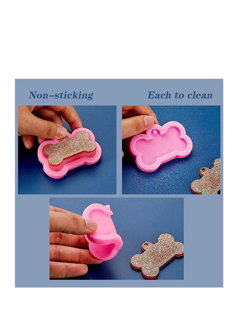 Silicone Mold Dog Bone Shaped, Silicone Dog Bone Keychain Pendant Clay Mold and 10 Pieces Key Rings for Kitchen or Homemade Crafts DIY, 2 Sizes 6 Pieces
