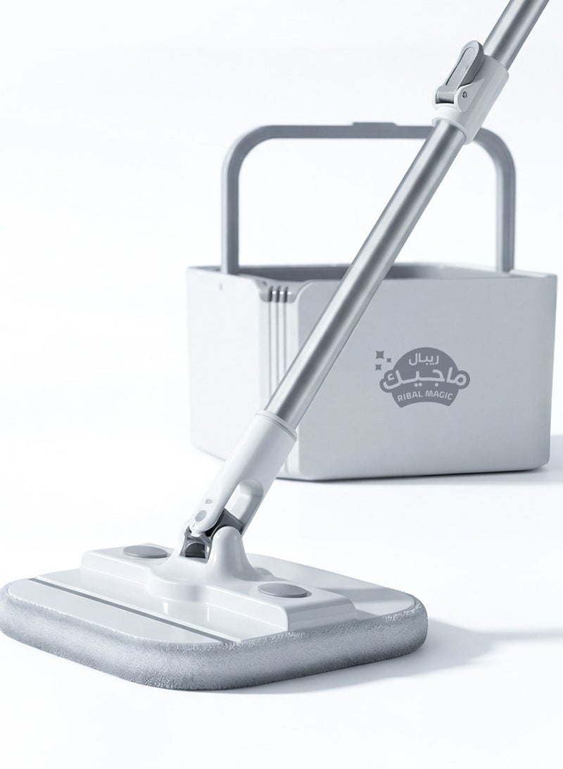 RIBAL Magic Turbo Spin Mop with Bucket, Square Microfiber Floor Mop, Clean & Dirty Water Separation, Adjustable Handle, 2 Reusable Mop Pads for Wet and Dry Hard Floor Cleaning - Image 1
