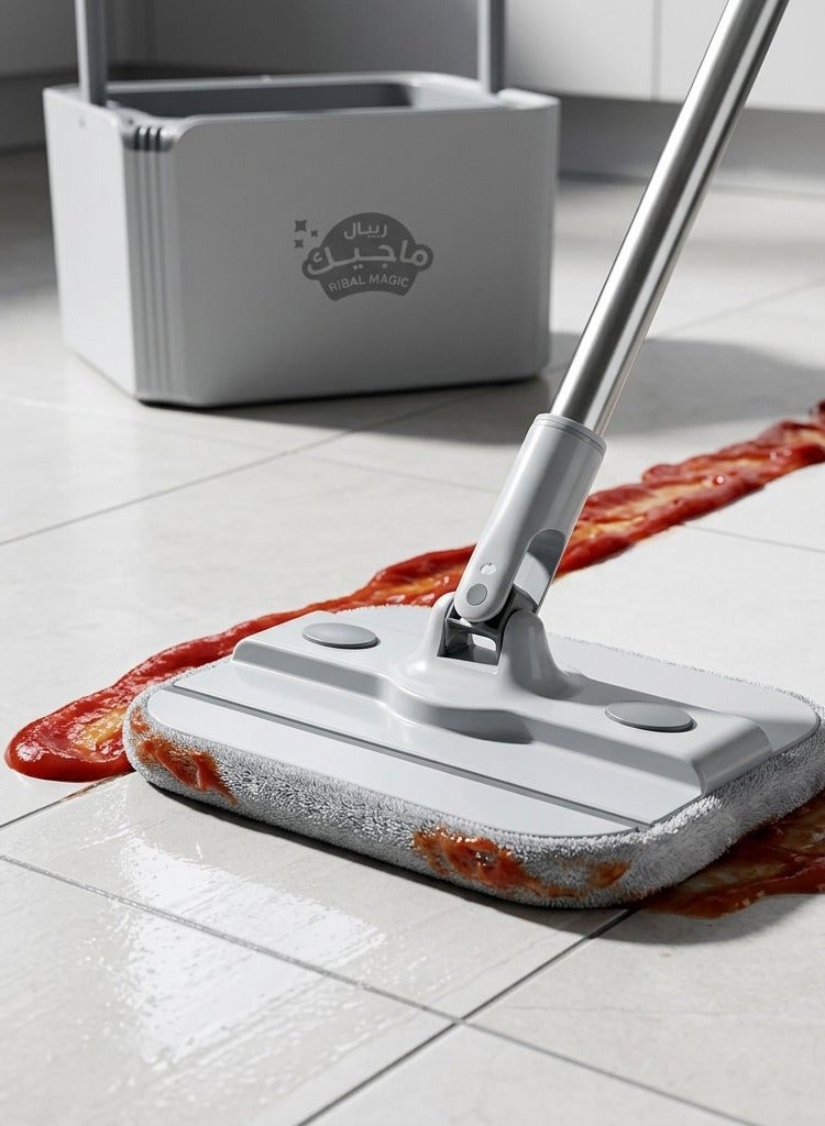 RIBAL Magic Turbo Spin Mop with Bucket, Square Microfiber Floor Mop, Clean & Dirty Water Separation, Adjustable Handle, 2 Reusable Mop Pads for Wet and Dry Hard Floor Cleaning - Image 5
