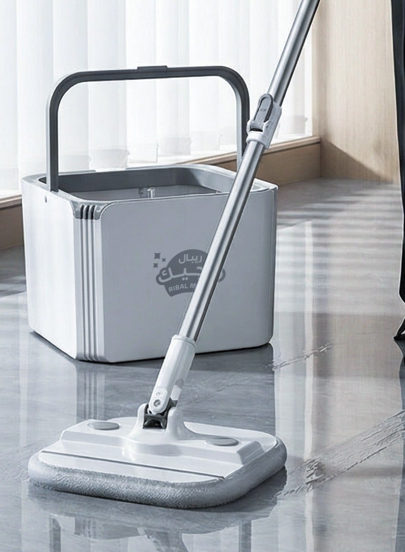 RIBAL Magic Turbo Spin Mop with Bucket, Square Microfiber Floor Mop, Clean & Dirty Water Separation, Adjustable Handle, 2 Reusable Mop Pads for Wet and Dry Hard Floor Cleaning - Image 4