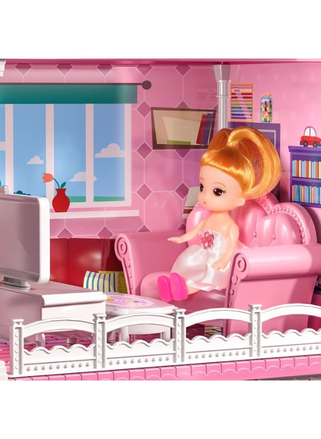 Y&D Doll House Toddler Toys for Girls 3-Story 6 Rooms Playhouse with 2 Dolls Toy Figures a Balcony and a Courtyard Dream House Doll House Princess Castle Villa Best Birthday Eid Gift for 3+ Year Old Little Girls - Image 2