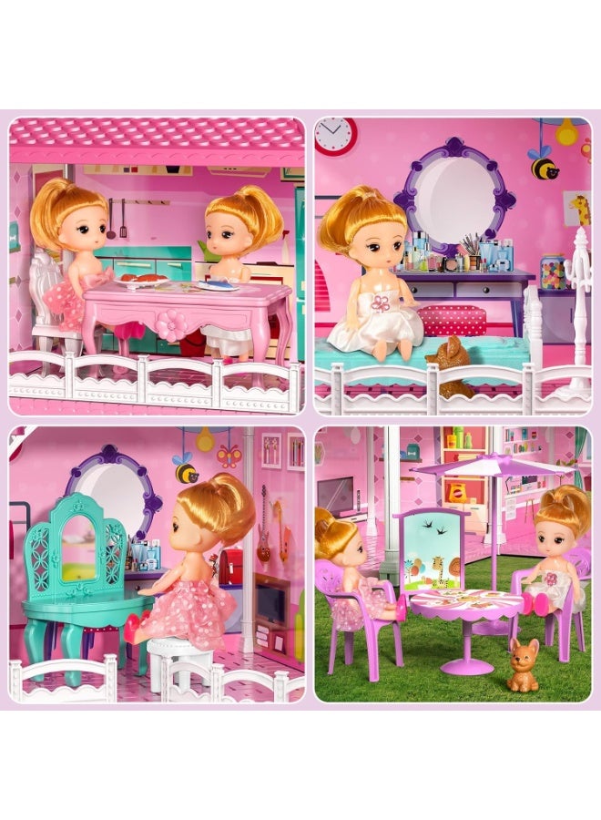 Y&D Doll House Toddler Toys for Girls 3-Story 6 Rooms Playhouse with 2 Dolls Toy Figures a Balcony and a Courtyard Dream House Doll House Princess Castle Villa Best Birthday Eid Gift for 3+ Year Old Little Girls - Image 3