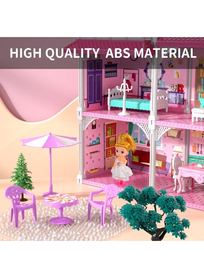 Y&D Doll House Toddler Toys for Girls 3-Story 6 Rooms Playhouse with 2 Dolls Toy Figures a Balcony and a Courtyard Dream House Doll House Princess Castle Villa Best Birthday Eid Gift for 3+ Year Old Little Girls - Image 4