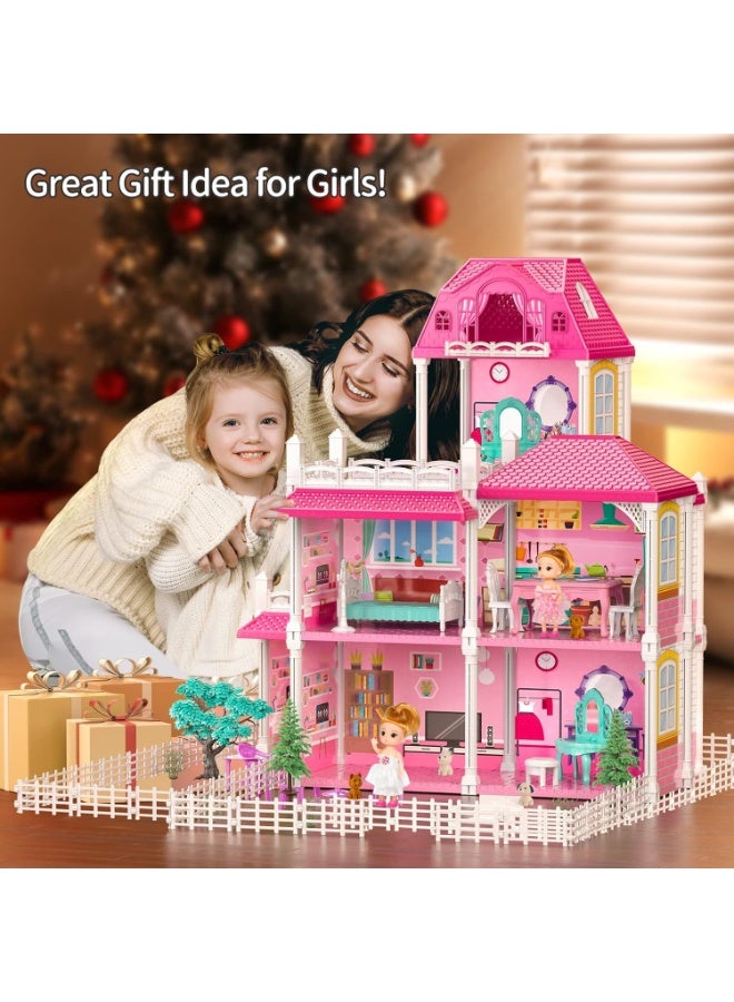 Y&D Doll House Toddler Toys for Girls 3-Story 6 Rooms Playhouse with 2 Dolls Toy Figures a Balcony and a Courtyard Dream House Doll House Princess Castle Villa Best Birthday Eid Gift for 3+ Year Old Little Girls - Image 5