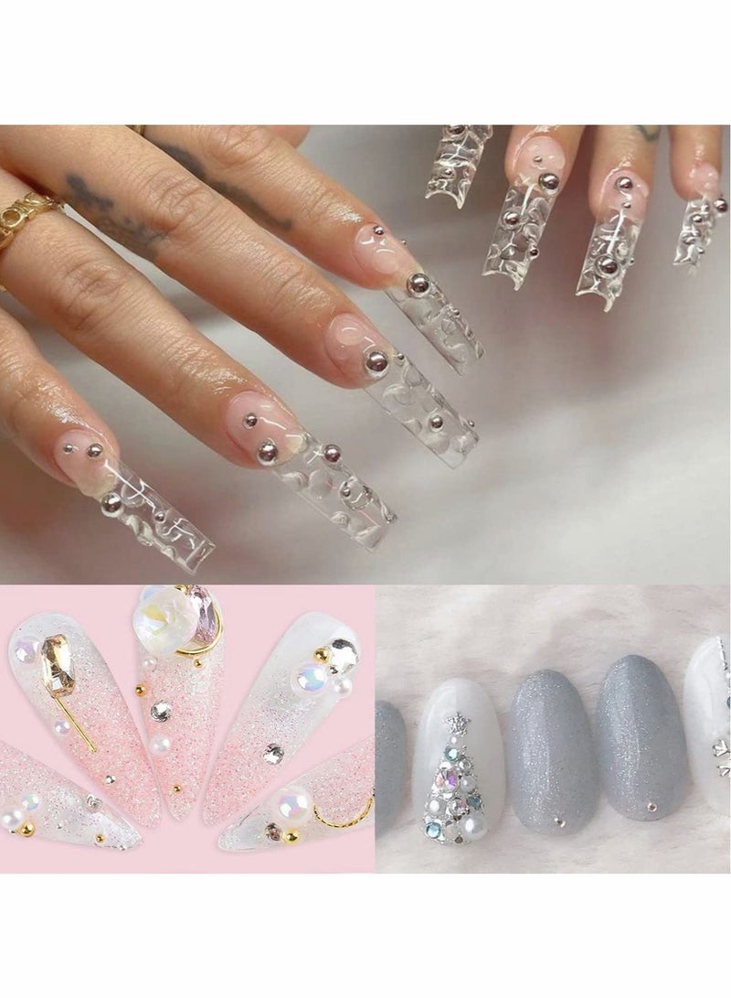 Excefore Pearl Rhinestone Stickers Makeup, Eye Body Face Gems Jewels Flat Pearls Nail Art Decorations 3D Self Adhesive Crystal Makeup Diamonds Temp Tattoo Dots for Women Party Supplies, 4 Size 2800 PCS (Silver  - Image 2