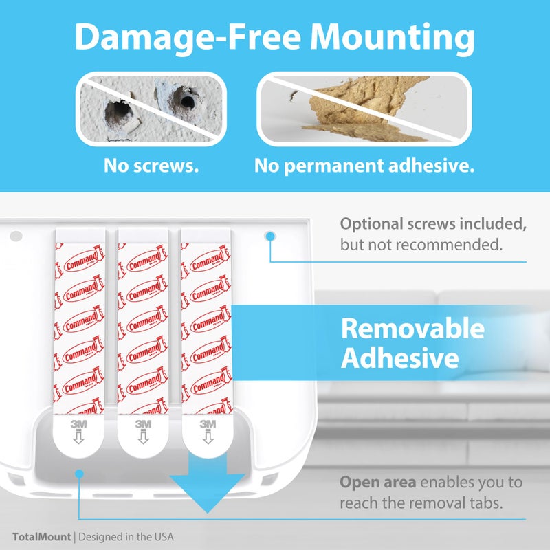 TotalMount Hole-Free Remote Holder â€“ Eliminates Need to Drill Holes in Your Wall (for 2 or 3 Remote Controls â€“ White â€“ Quantity 1) - Image 4