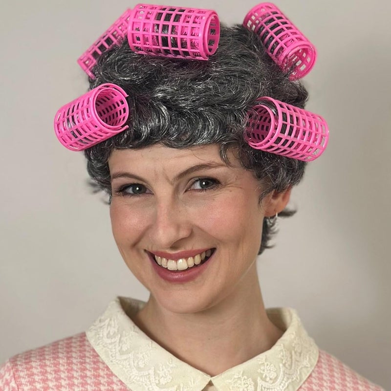 ALLAURA Retro Grey Housewife with Curlers - Old Lady Wig Grandma Granny Costume for Girls Fits All Adults Women - Image 2
