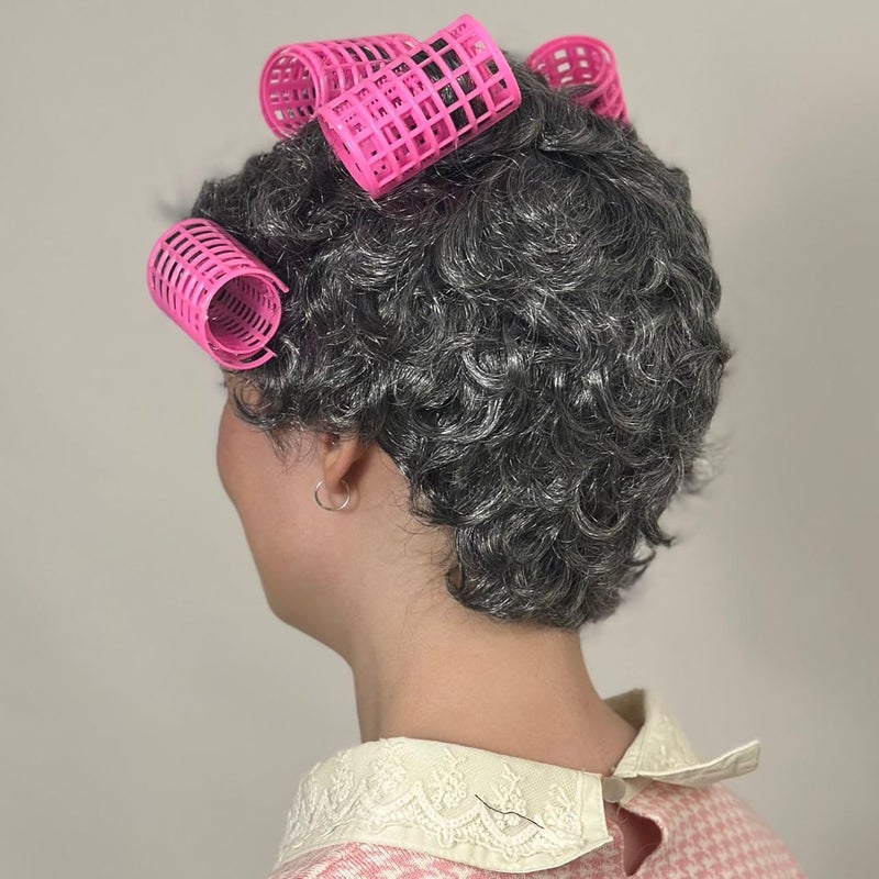 ALLAURA Retro Grey Housewife with Curlers - Old Lady Wig Grandma Granny Costume for Girls Fits All Adults Women - Image 5