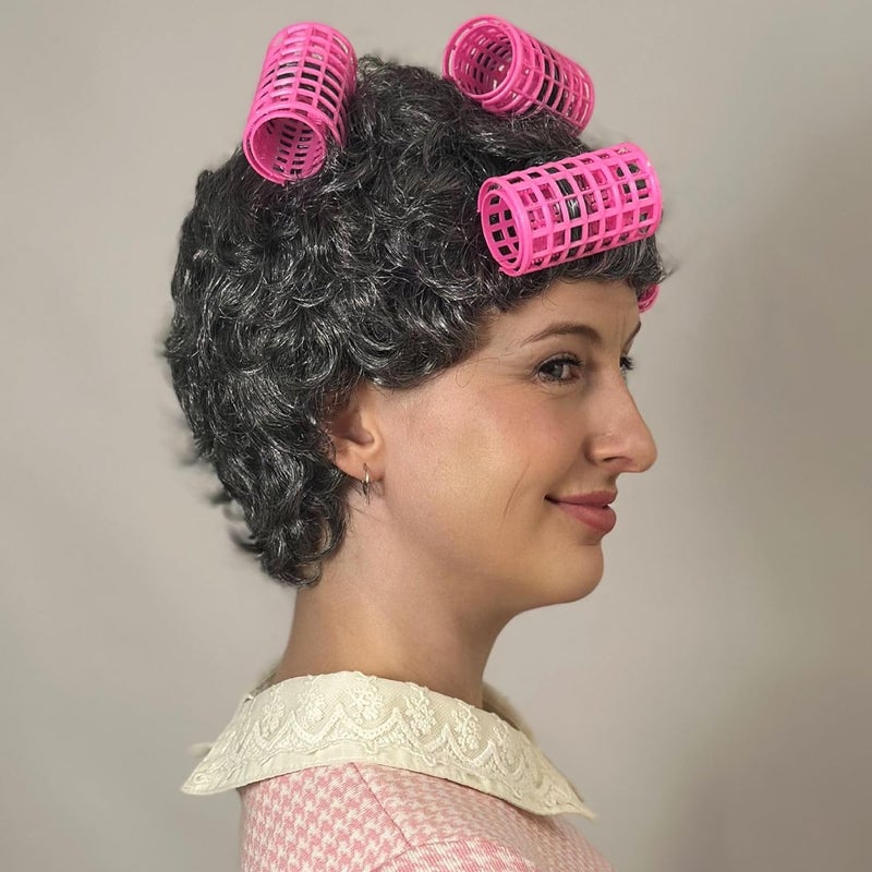 ALLAURA Retro Grey Housewife with Curlers - Old Lady Wig Grandma Granny Costume for Girls Fits All Adults Women - Image 4
