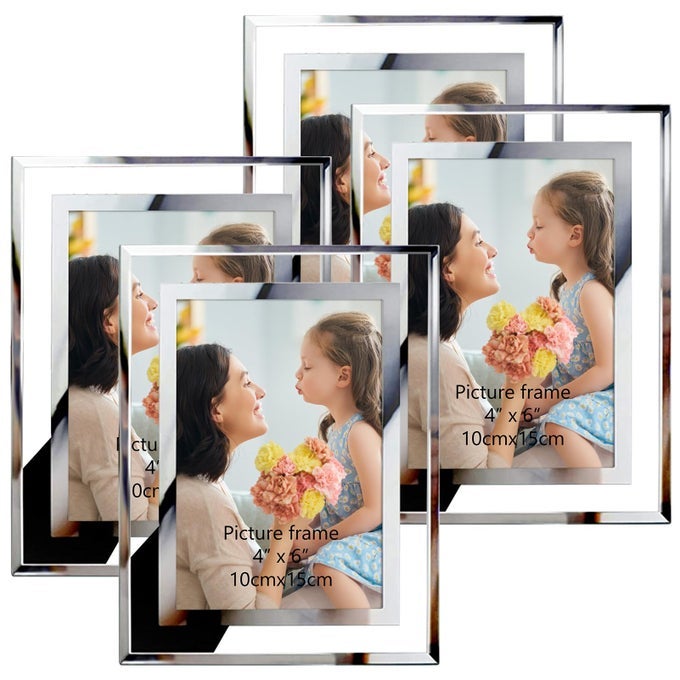 4 PACK PHOTO FRAMES 4X6 PICTURE FRAMES WITH SILVER MIRRORED GLASS MULTI PICTURE FRAMES FOR TABLETOP DISPLAY