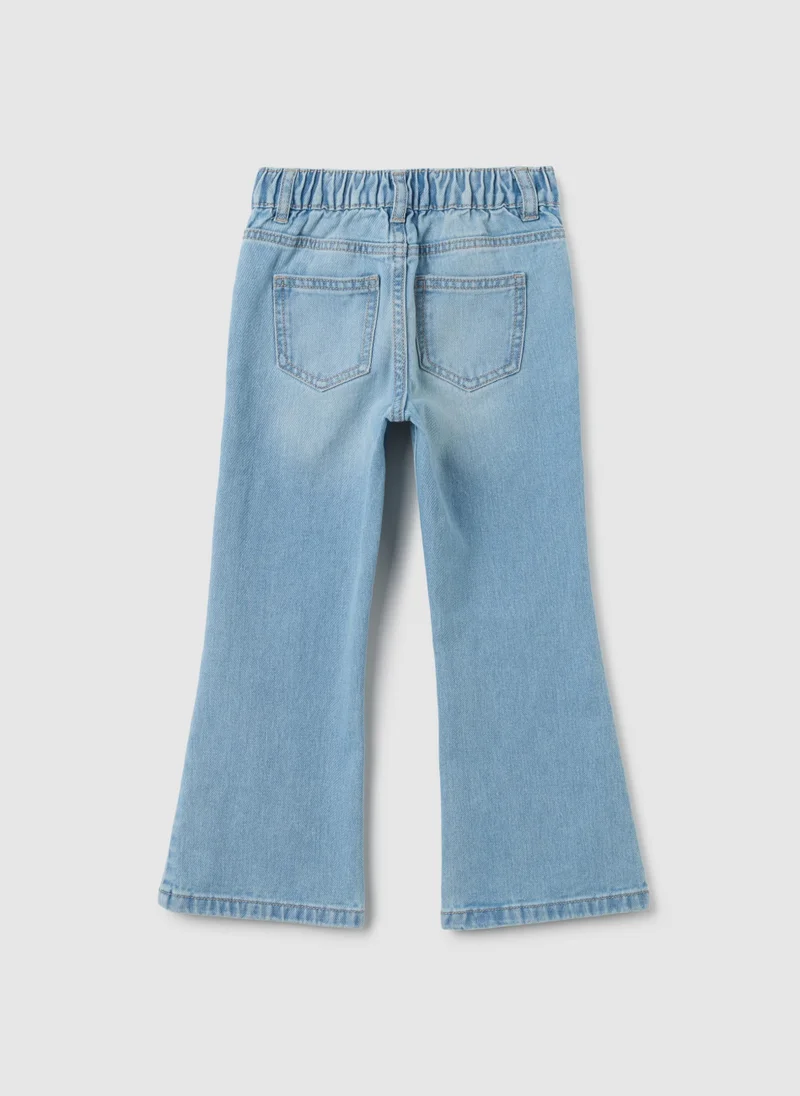 Ovs GIRLS' PURE COTTON BLUE REGULAR FIT JEANS WITH DISNEY EMBROIDERY