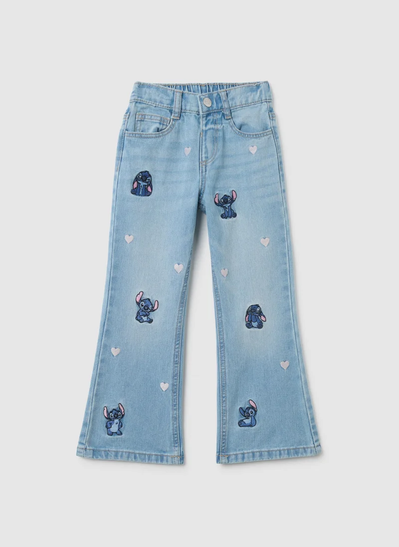 Ovs GIRLS' PURE COTTON BLUE REGULAR FIT JEANS WITH DISNEY EMBROIDERY