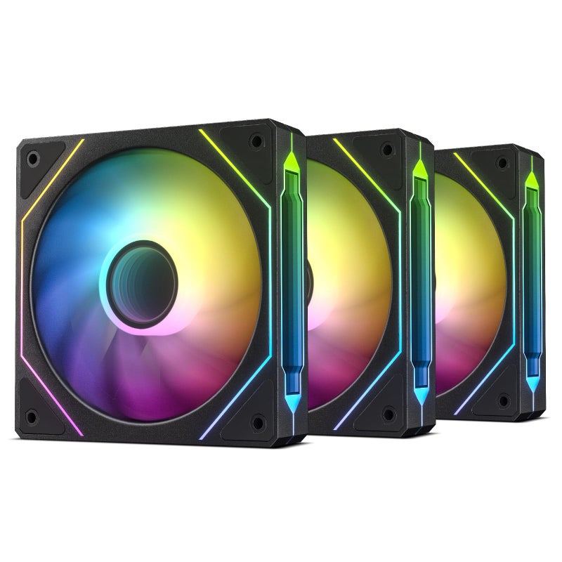DARKROCK F120 3in1 120mm Infinite Mirror Design Case Fans with 24 LED Lights PWM Control & ARGB Effect, Hydraulic HDB Bearing for Low-Noise Operation - Suitable for Most PC Cooling Systems - Black - Image 1