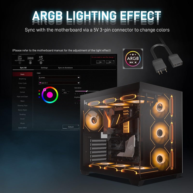 DARKROCK F120 3in1 120mm Infinite Mirror Design Case Fans with 24 LED Lights PWM Control & ARGB Effect, Hydraulic HDB Bearing for Low-Noise Operation - Suitable for Most PC Cooling Systems - Black - Image 4