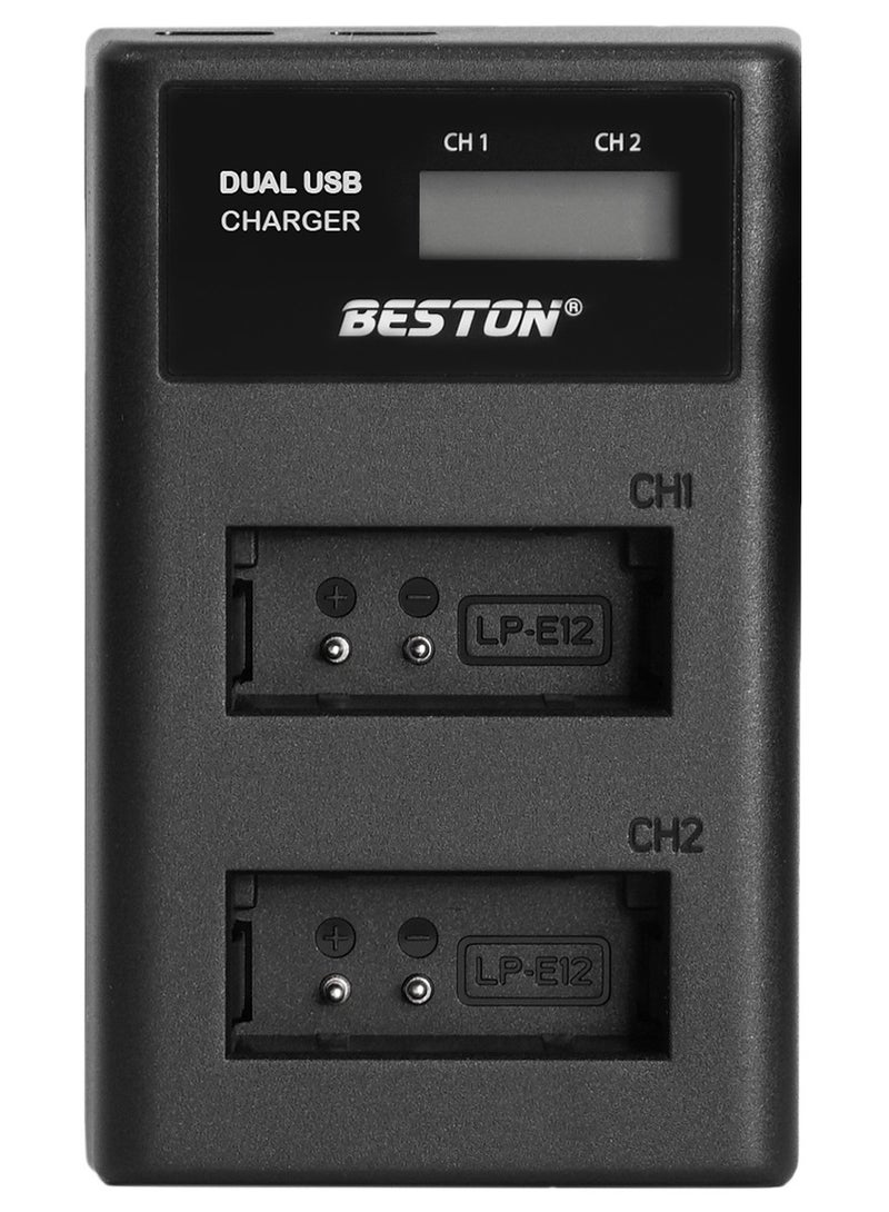 بيستون DC LP-E12 شاحن رقمي لكاميرات كانونبيستون شاحن LCD ذكي بفتحتين لكاميرات كانون LP-E12 - Image 2