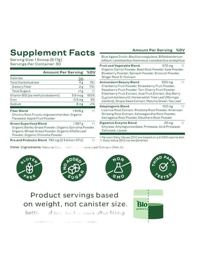 Bloom Nutrition Superfood Greens Powder, Digestive Enzymes with Probiotics and Prebiotics 30 SVG - Image 2
