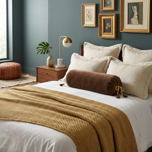 Dulhan Creations Soft and Bright Solid Color Velvet Bolster Cover 2 Pc, 16x32 Wrinkle Free Bed Side Long Decorative Round Cushion Load Pillow Covers Masand Khol for Living Room Diwan Set Bedroom - Image 2