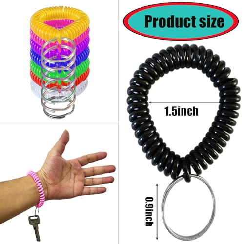 Smanzu 10 Pieces Colorful Wrist Coil Keychain Wristband Spiral Key Ring Bracelet Key Holder for Pool Gym ID Badge(Clear Multi Colors) - Image 2